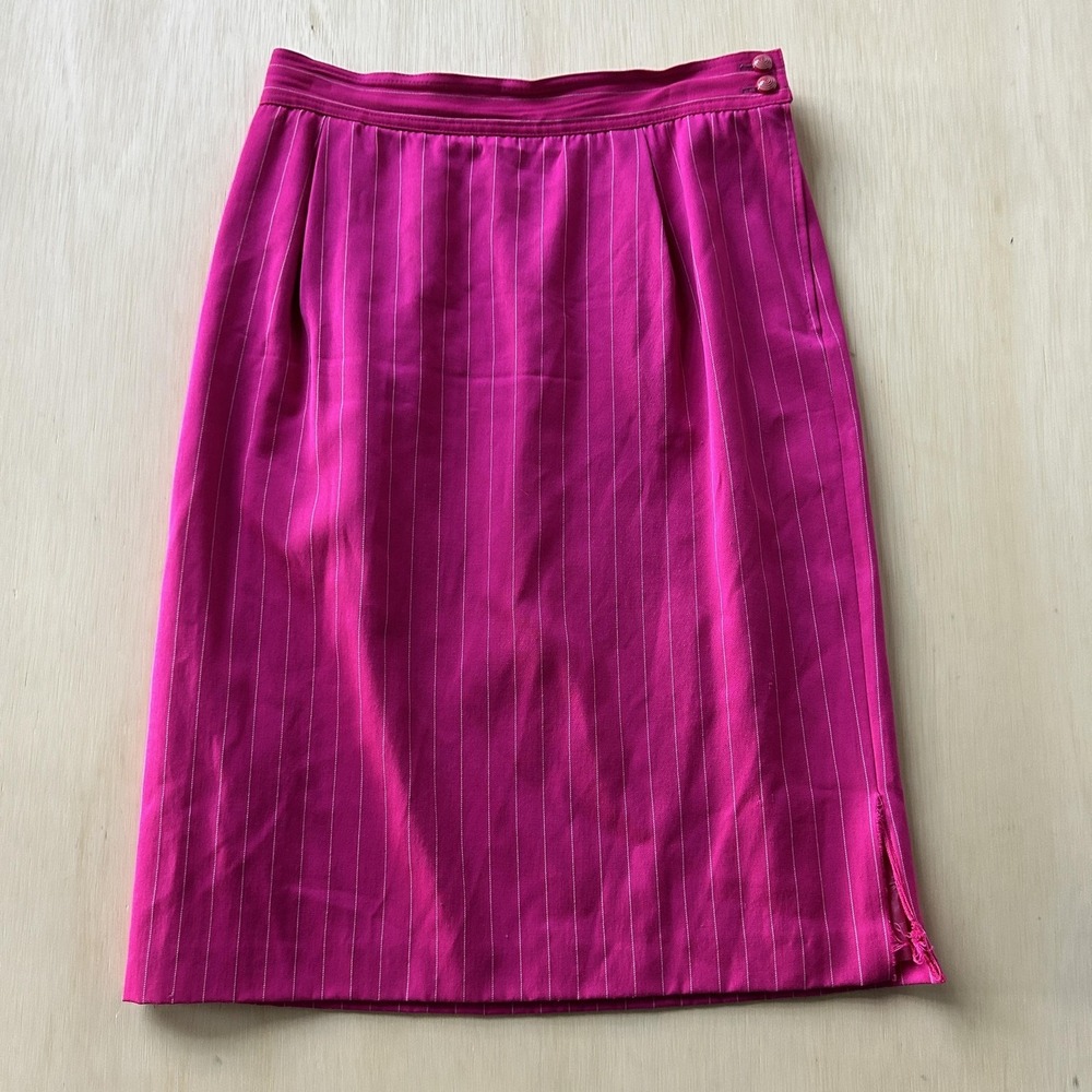 Ungaro Skirt Womens 10 Pink Striped Pencil Knee Length Lined Made Italy Designer